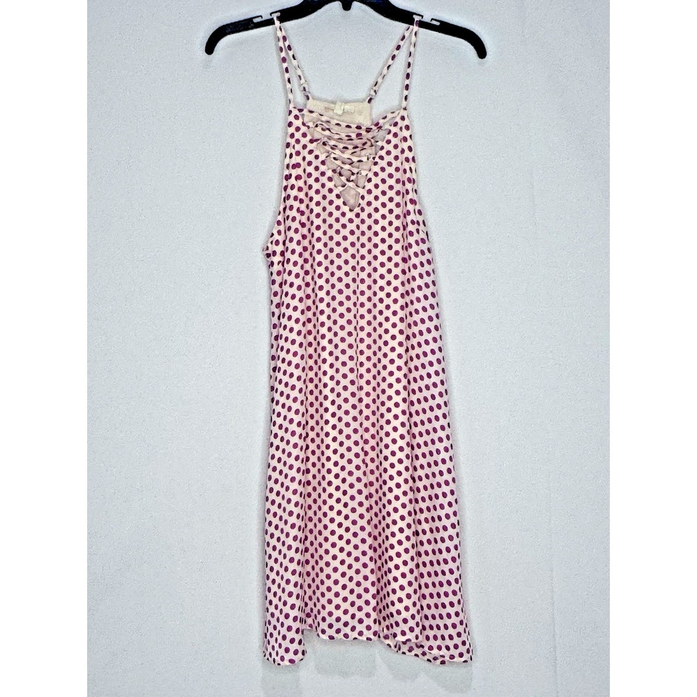 Entro Dress‎ Women M Tan & Pink Polka Dots Lined Coverup Beach Sleeveless fun